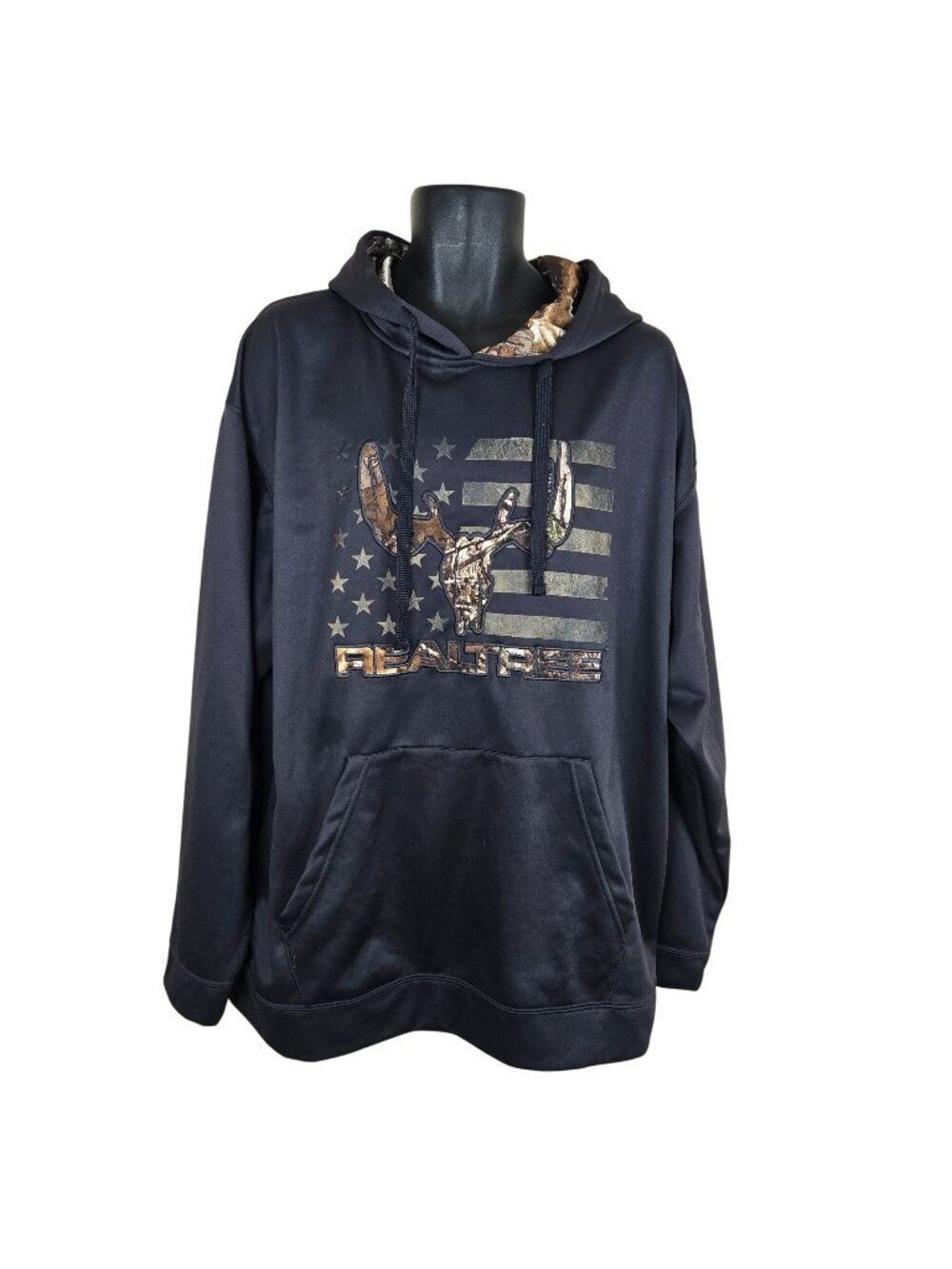 Realtree Buckhorn River Mens XXL Black Hoodie Camo Lining Sweatshirt